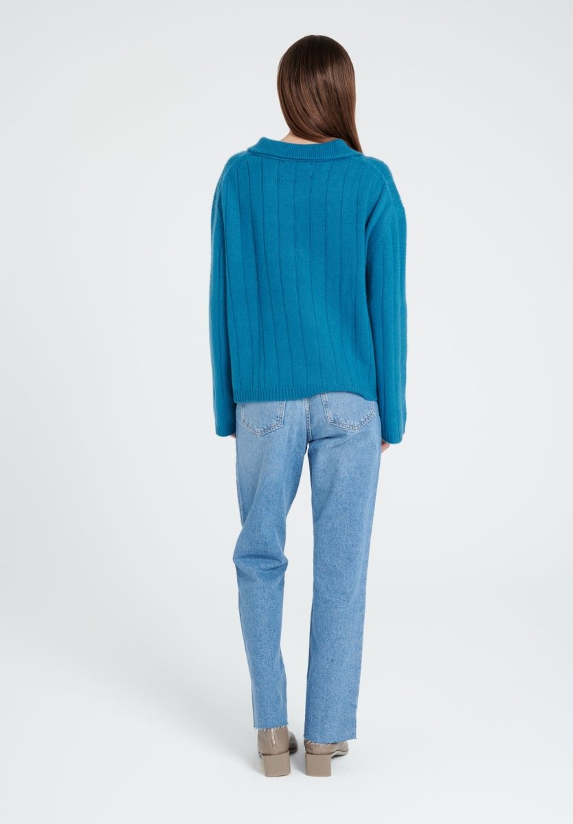 Pull col claudine femme en cachemire 6 fils bleu roi - ZAYA 17