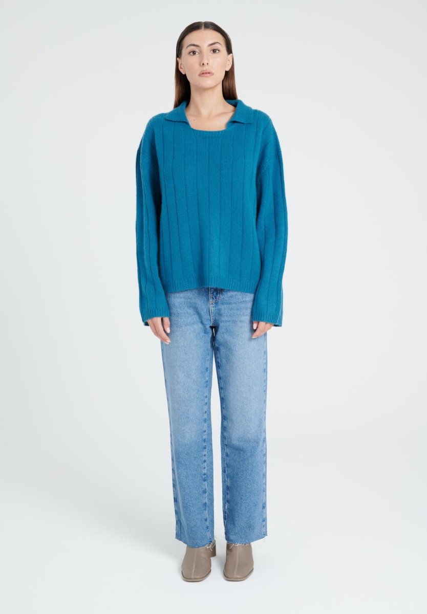 Pull col claudine femme en cachemire 6 fils bleu roi - ZAYA 17