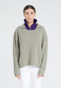Pull col claudine cachemire 6 fils kaki taupe chiné femme - ZAYA 17