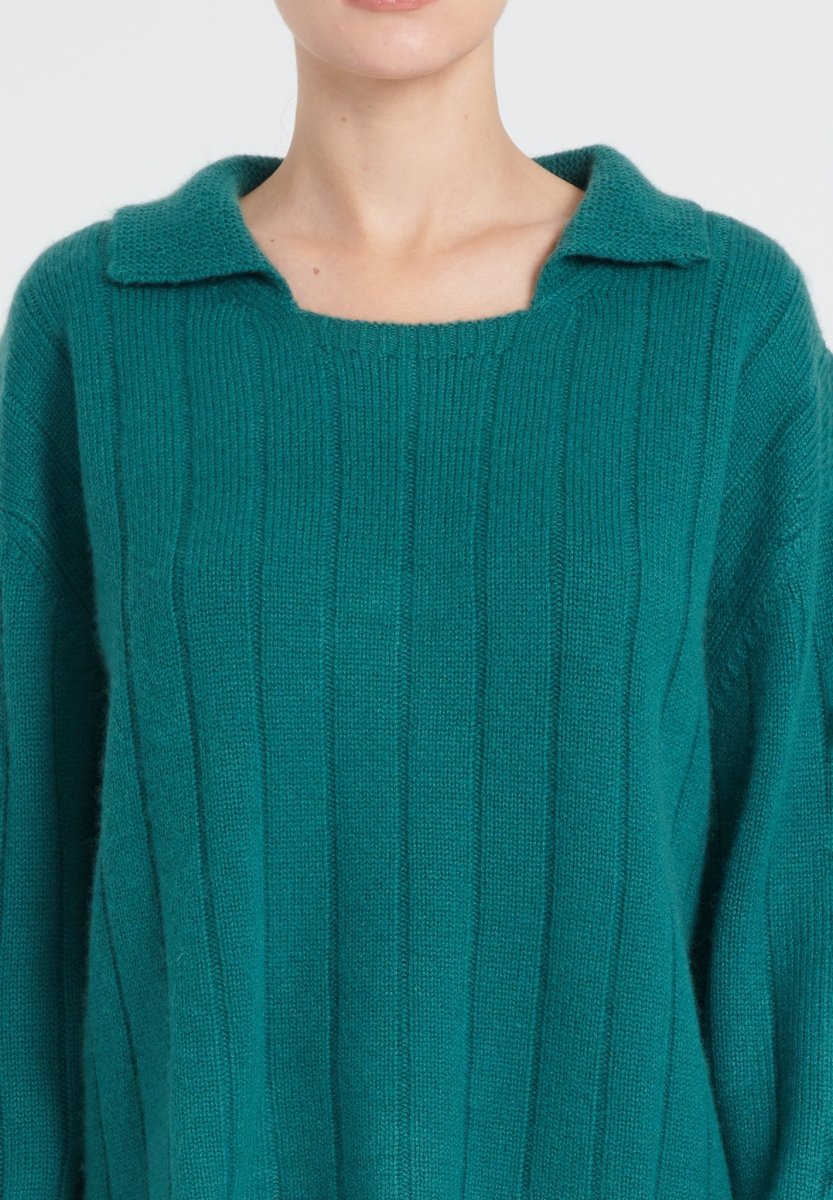 Pull col claudine cachemire 6 fils vert foncé femme - ZAYA 17