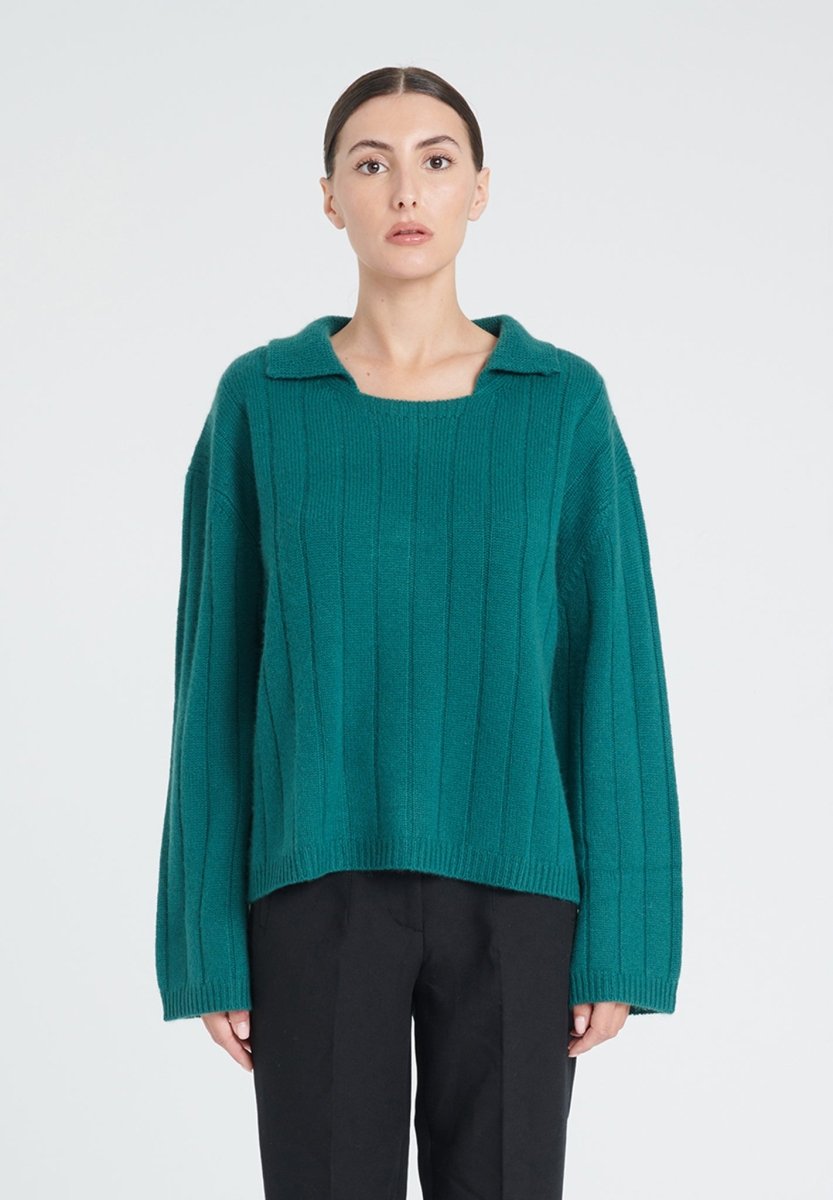 Pull col claudine cachemire 6 fils vert foncé femme - ZAYA 17