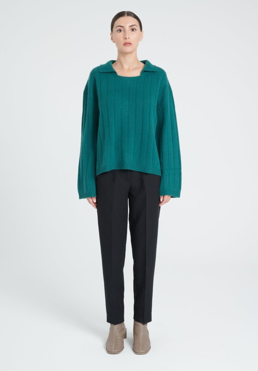 Pull col claudine cachemire 6 fils vert foncé femme - ZAYA 17
