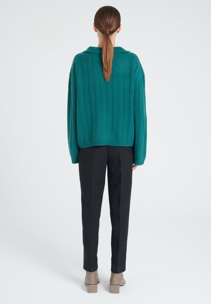 Pull col claudine cachemire 6 fils vert foncé femme - ZAYA 17