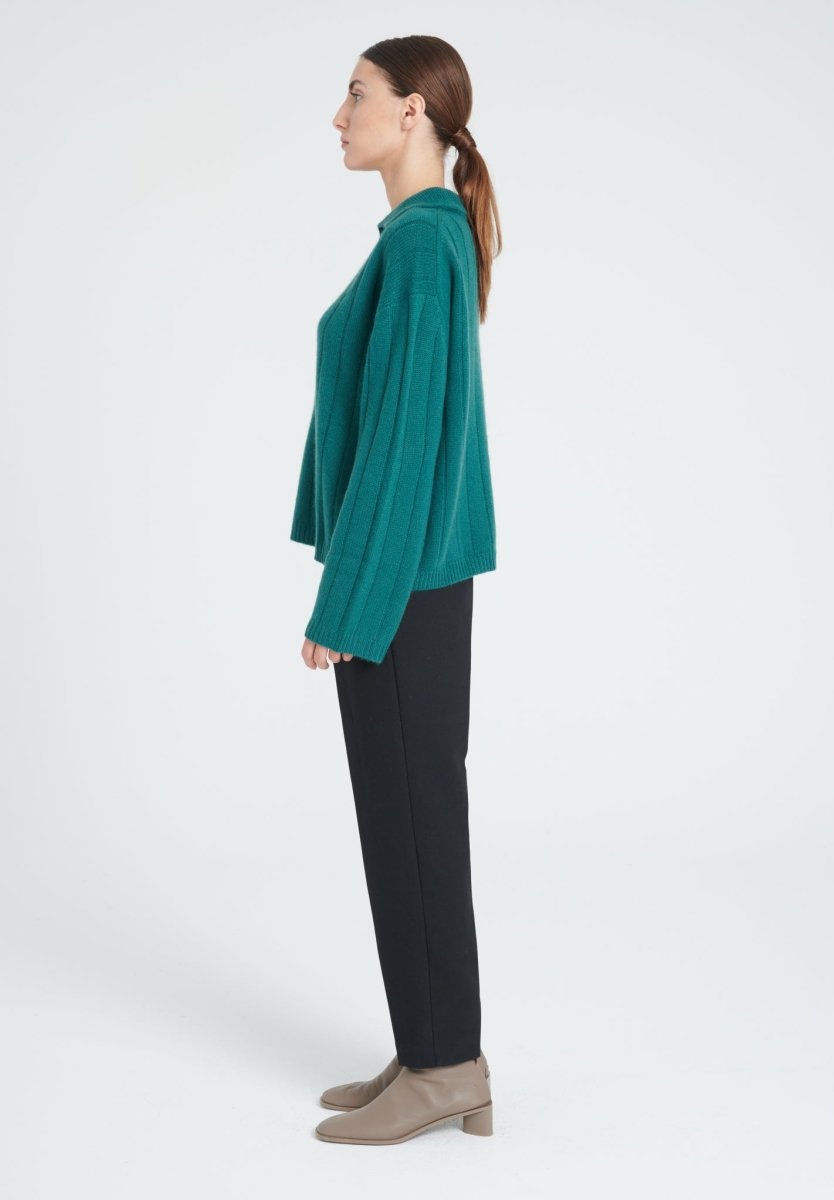 Pull col claudine cachemire 6 fils vert foncé femme - ZAYA 17