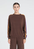 Pull col rond femme en cachemire marron & bande multicolor - ZAYA 19-0