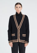 Cardigan col V femme en cachemire 4 fils noir & camel - ZAYA 2