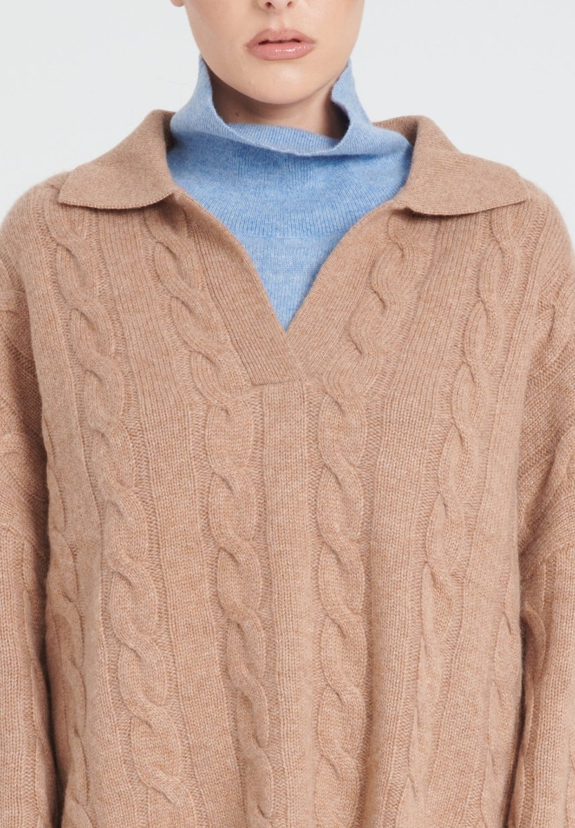 Polo manches longues femme en cachemire 6 fils camel - ZAYA 5