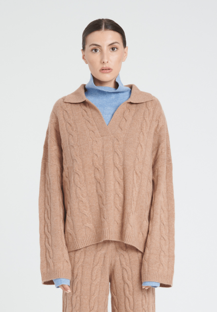 Polo manches longues femme en cachemire 6 fils camel - ZAYA 5
