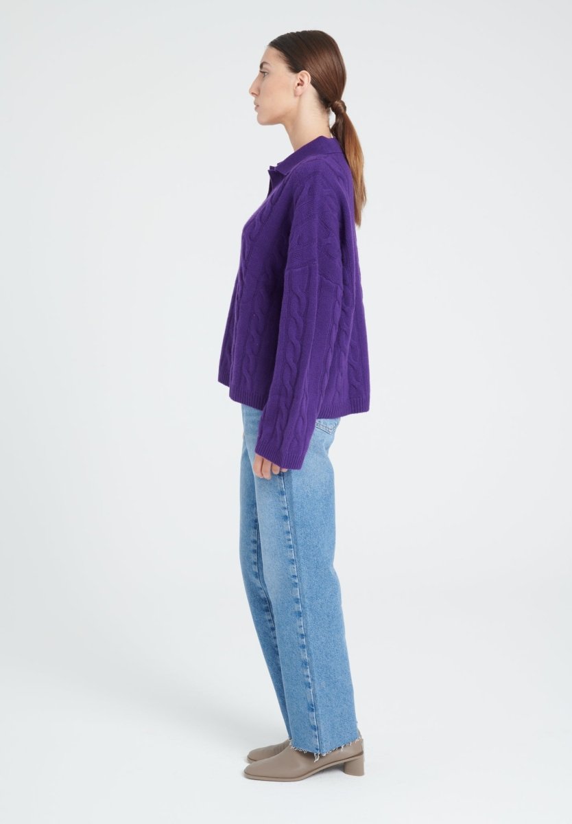 Polo manches longues femme en cachemire 6 fils violet - ZAYA 5