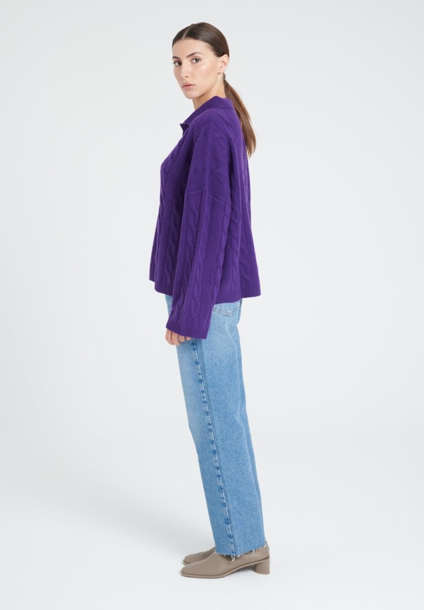 Polo manches longues femme en cachemire 6 fils violet - ZAYA 5
