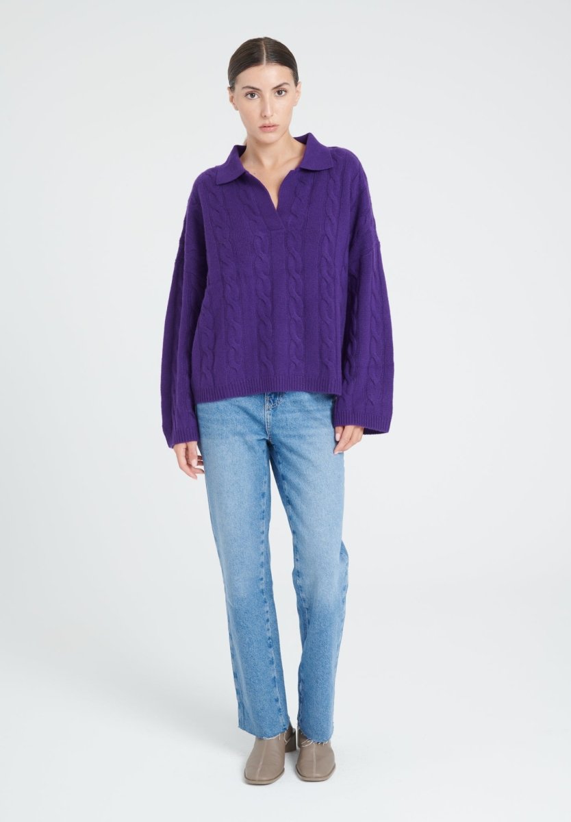 Polo manches longues femme en cachemire 6 fils violet - ZAYA 5