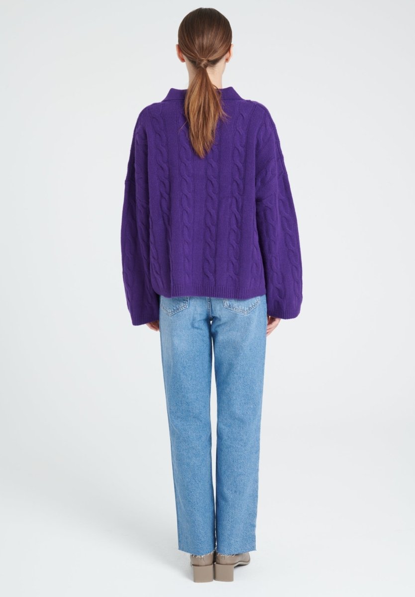 Polo manches longues femme en cachemire 6 fils violet - ZAYA 5