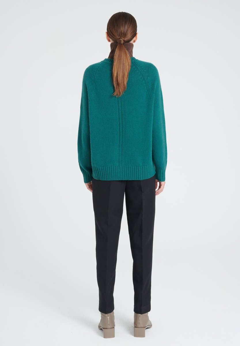 Pull col rond manches raglan femme en cachemire 6 fils vert foncé - ZAYA 7