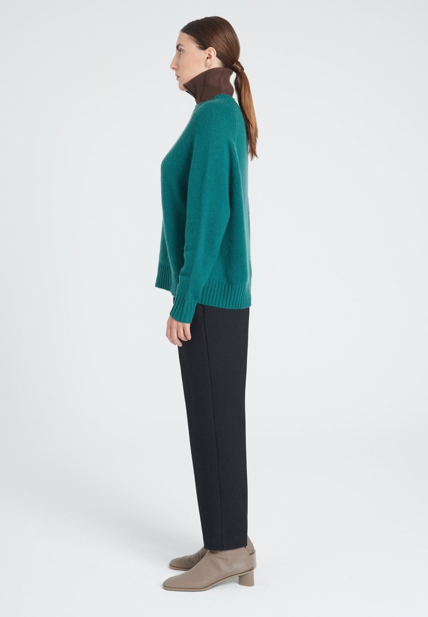 Pull col rond manches raglan femme en cachemire 6 fils vert foncé - ZAYA 7