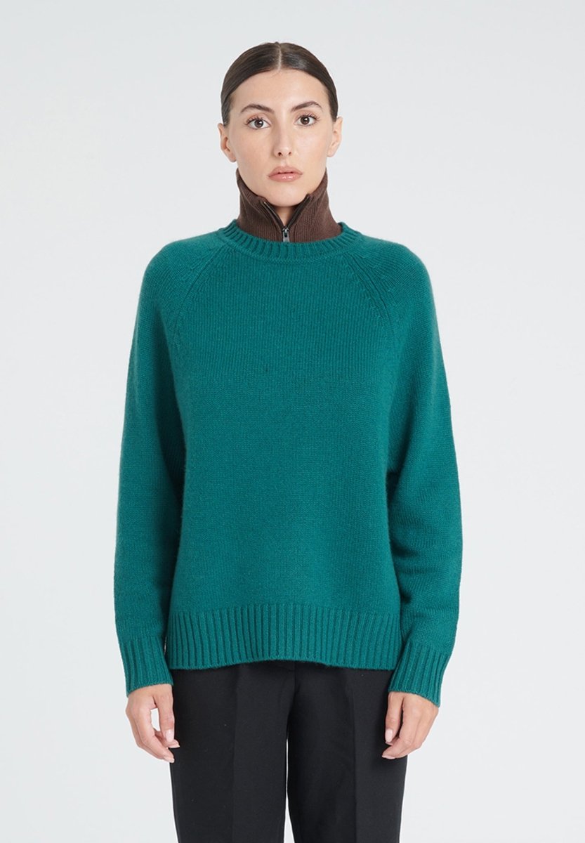 Pull col rond manches raglan femme en cachemire 6 fils vert foncé - ZAYA 7