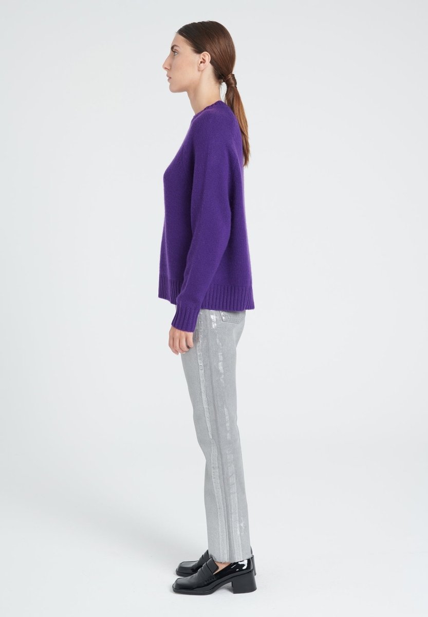 Pull col rond manches raglan femme en cachemire 6 fils violet - ZAYA 7