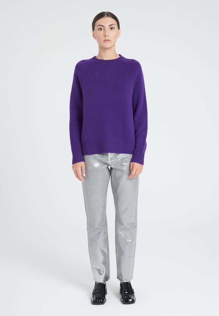 Pull col rond manches raglan femme en cachemire 6 fils violet - ZAYA 7