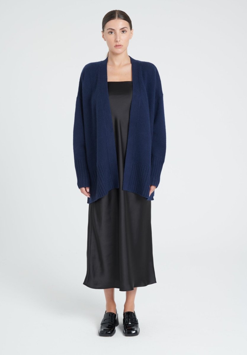 Cardigan ceinturé femme en cachemire 8 fils bleu marine - ZAYA 8