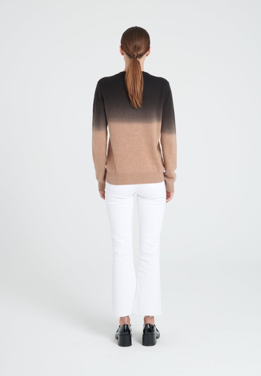 Pull col rond femme en cachemire camel tie & dye camel & noir - ZAYA 9