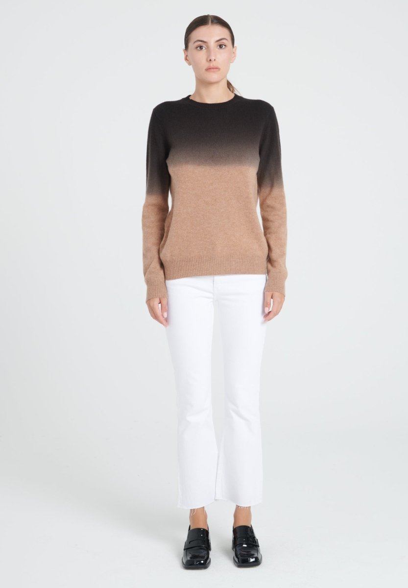 Pull col rond femme en cachemire camel tie & dye camel & noir - ZAYA 9
