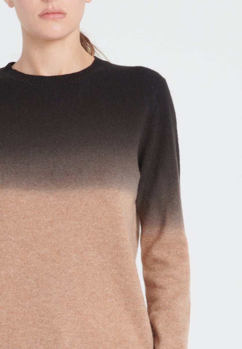 Pull col rond femme en cachemire camel tie & dye camel & noir - ZAYA 9