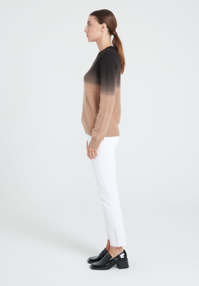 Pull col rond femme en cachemire camel tie & dye camel & noir - ZAYA 9