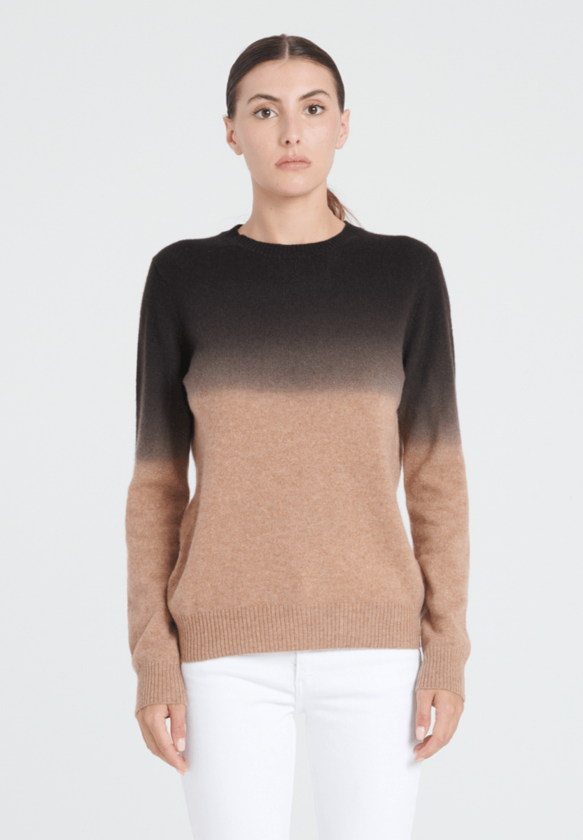 Pull col rond femme en cachemire camel tie & dye camel & noir - ZAYA 9