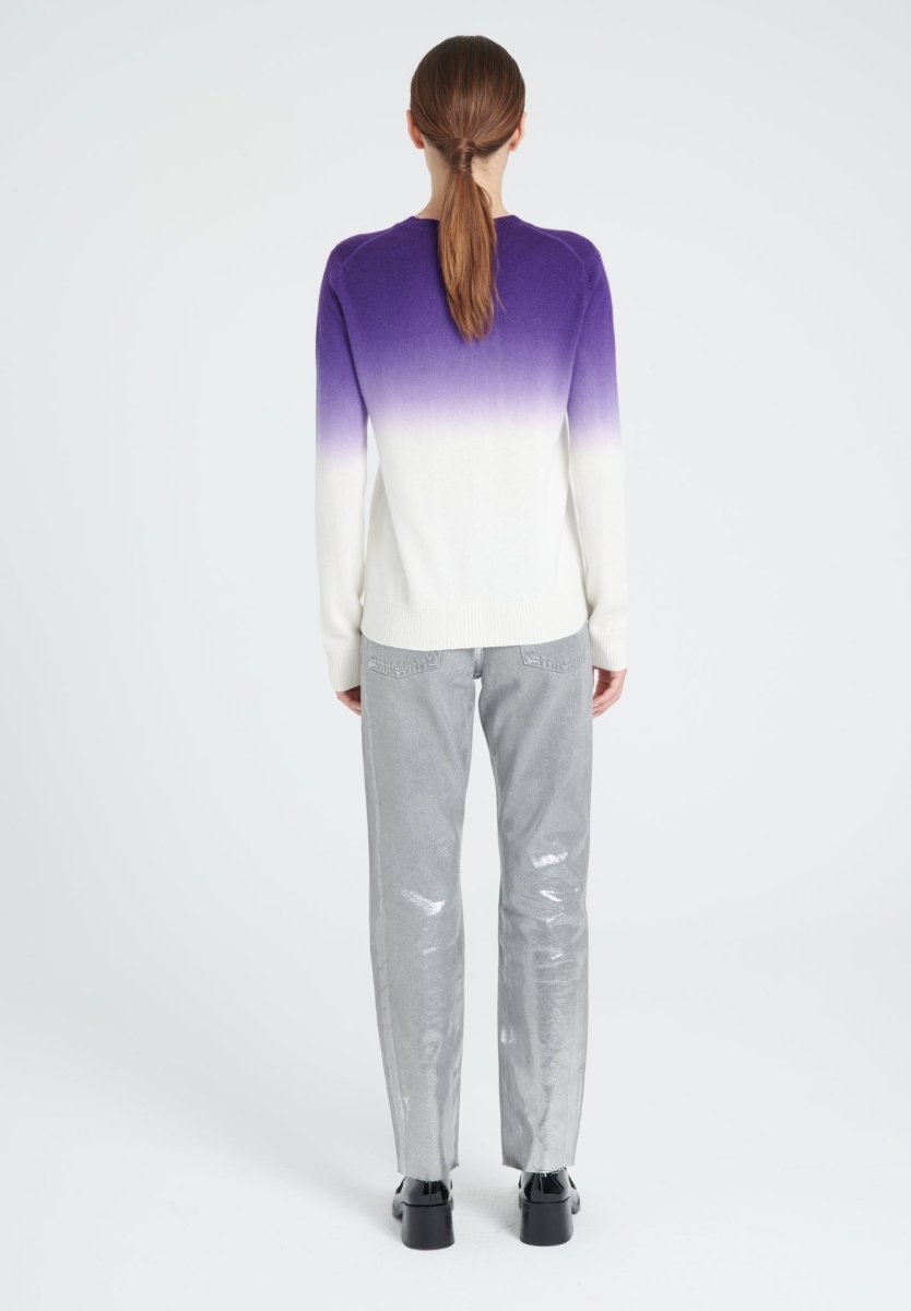 Pull col rond femme en cachemire camel tie & dye blanc écru & violet - ZAYA 9