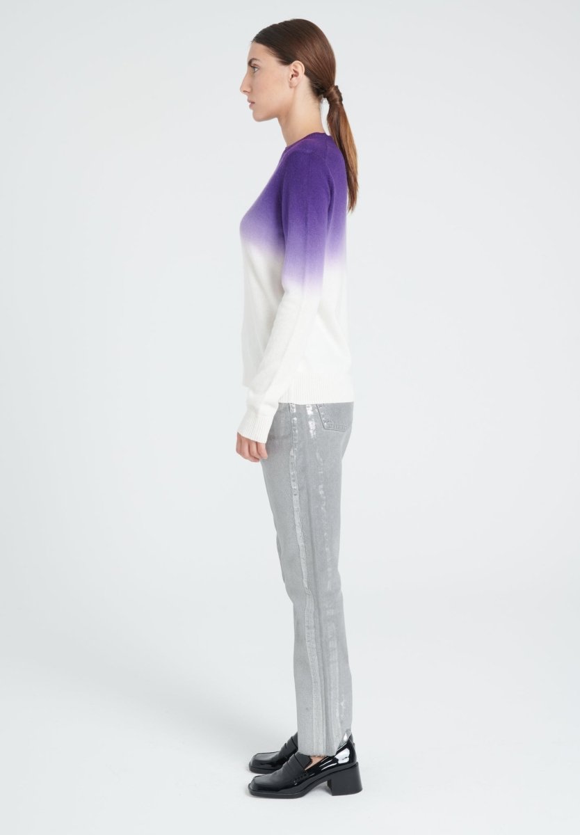 Pull col rond femme en cachemire camel tie & dye blanc écru & violet - ZAYA 9