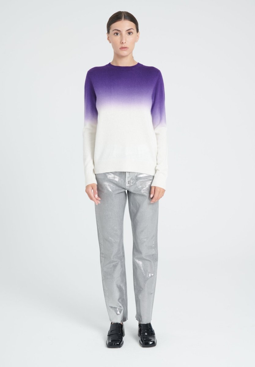 Pull col rond femme en cachemire camel tie & dye blanc écru & violet - ZAYA 9