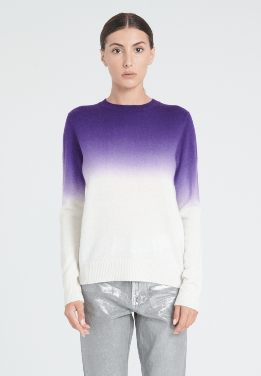 Pull col rond femme en cachemire camel tie & dye blanc écru & violet - ZAYA 9