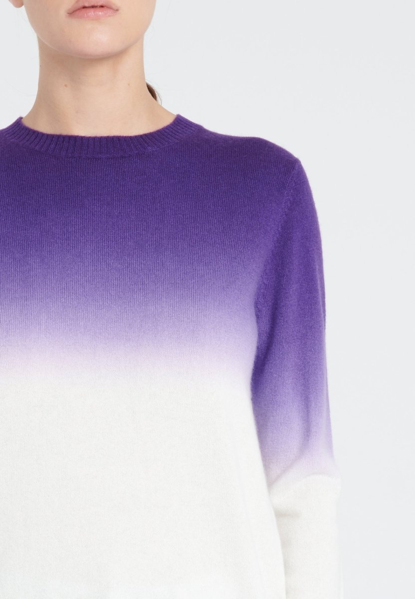 Pull col rond femme en cachemire camel tie & dye blanc écru & violet - ZAYA 9